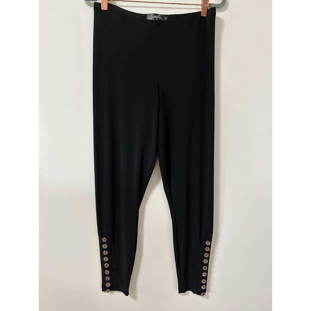 Sympli Womens Black Button Hem Leggings Stretch Ankle Pants Sz 8 Made in Canada